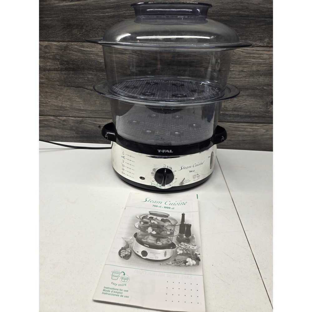 T-Fal Steam Cuisine Electric Food Steamer 2-Tier 700cl Chrome Black 60 Min Timer